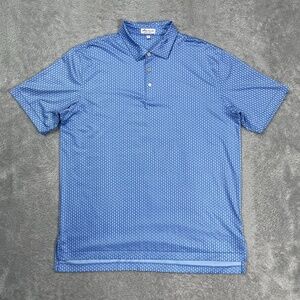 Peter Millar Polo Shirt Mens L Blue Summer Comfort Golf Graphic Print Stretch